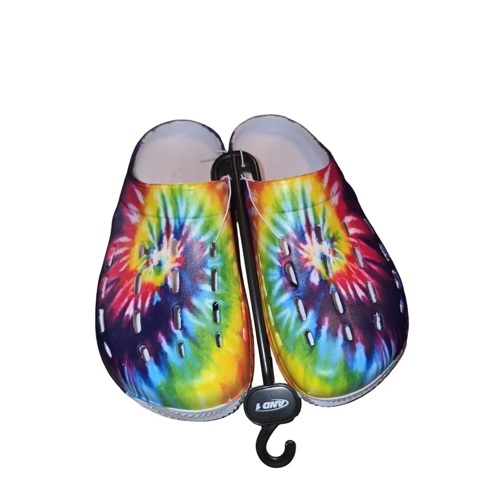 AND1 Mens Tie Dye Clogs Rainbow Slip On Comfort Sandals Multi Color Size 11/12
